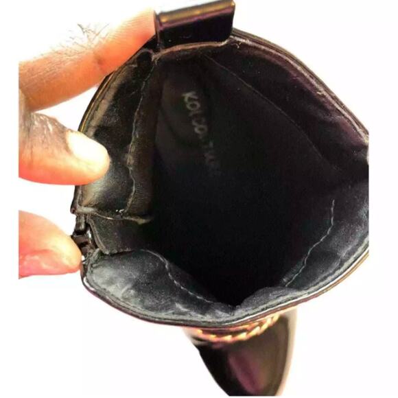 Koi Couture Womens Black Faux Patent Leather Chain Zip Ankle Boots Heeled Size 6 - Picture 6 of 7